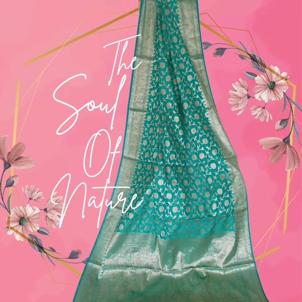Bottle Green Banarasi Silk Saree with Butta Border & Mustard Blouse main image 1